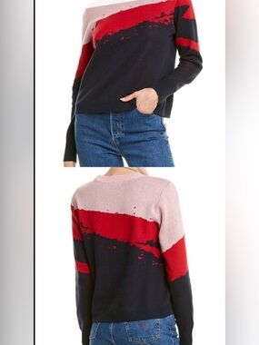 Project Naadam Colorblock Crewneck Sweater - Pink, Red & Navy